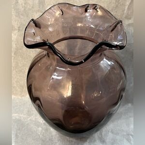 Vintage Amethyst /purple Ruffle Top Hand Blown Vase By Rainbow glass